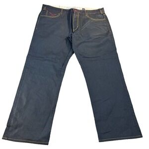 Akoo Jeans Mens 42x31 Black Relaxed Fit Y2K Baggy Skater Hip‎ Hop Wide Leg Flap